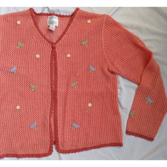 Christopher & Banks Loose Knit Crochet Cardigan Dragonfly Embroidered Women XL - Picture 4 of 12